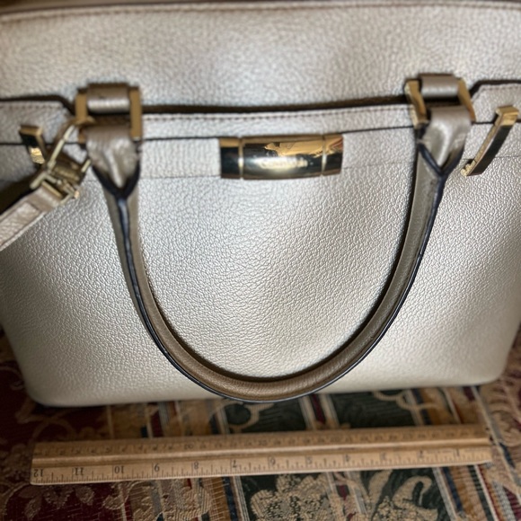 Calvin Klein Brooke leather satchel shoulder bag champagne color handbag - Picture 10 of 15